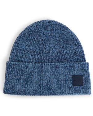 BOSS Ribbed Beanie Hat With Contrasting Logo Label - Blue