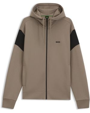 BOSS Regular-Fit Sweatshirt Met Rits - Bruin