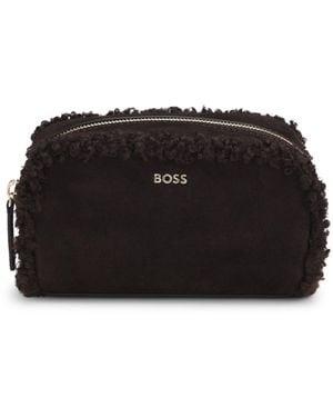 BOSS Kleine Pouch Aus Veloursleder-Imitat Mit Goldfarbenem Logo - Schwarz