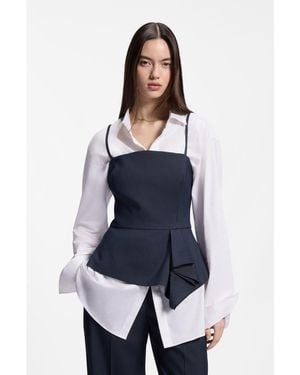 HUGO Pinstripe Top With Peplum Hem - Blue