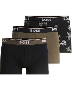 BOSS Three-pack Of Logo-waistband Trunks In Stretch Cotton - Black