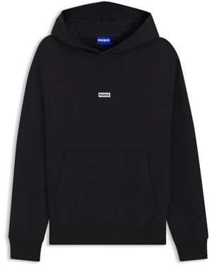 HUGO Loose-Fit Hoodie Van Katoen Sweatstof Met Logodetails - Zwart