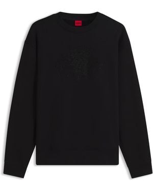 HUGO Relaxed-Fit Sweatshirt Van Katoen Met Straslogo - Zwart