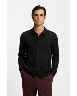 HUGO Regular-Fit Knitted Jacket With Ribbed Trims - Black