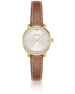 BOSS Dial Watch With Leather Strap - White