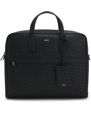 BOSS Aktetas Met Monogrammen En Reliëflogo Van Folie - Zwart