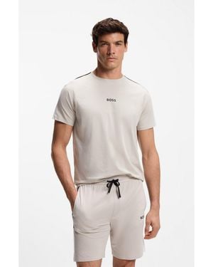 BOSS Cotton-Blend Pyjama T-Shirt With Colour-Blocking - Grey