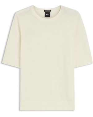 BOSS Jersey Slim Fit De Manga Corta En Lana Merina Superfina - Blanco