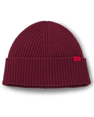 HUGO Gorro De Punto De Lana Virgen Con Etiqueta Con Logo - Rojo