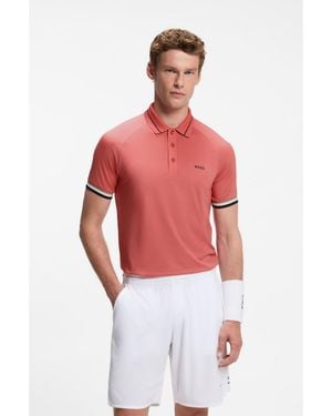 BOSS Active Slim-Fit Polo Shirt With Branded Details - Pink