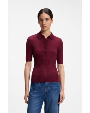 BOSS Short-Sleeved Wool-Blend Jumper With Polo Collar - Red
