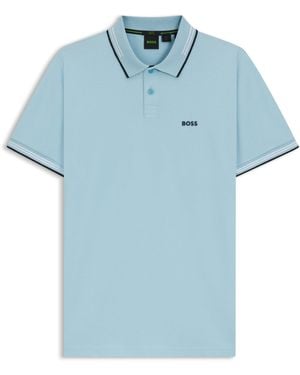 BOSS Slim-Fit Polo Van Stretchkatoen Met Merkaccent - Blauw