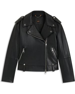 BOSS Bikerjas Van Generfd Leer Met Ritsen En Studs - Zwart