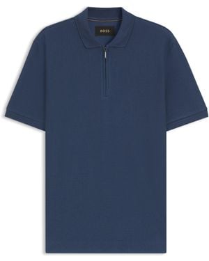 BOSS Poloshirt Aus Strukturierter Baumwolle Mit Reißverschlussleiste - Blau