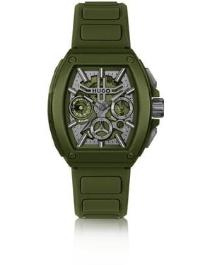 HUGO Skeleton-Dial Watch With Silicone Strap - Green