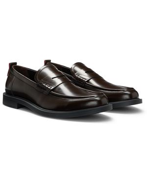 HUGO Leather Loafers With Penny Trim - Black