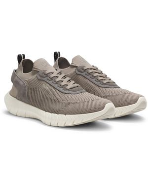 BOSS Motion Trainers With Knitted Uppers And Leather Trims - Grey