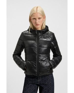 HUGO Water-Repellent Puffer Jacket With Contrast Logo - Black