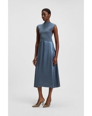 BOSS Knitted Dress With Satin Skirt - Blue
