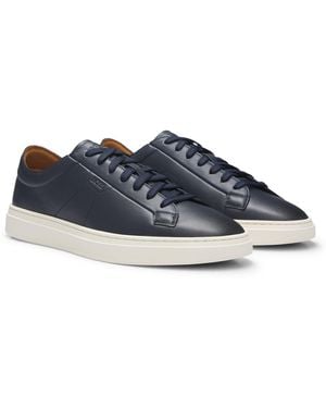 BOSS Lage Sneakers Van Leer Met Reliëflogo - Blauw