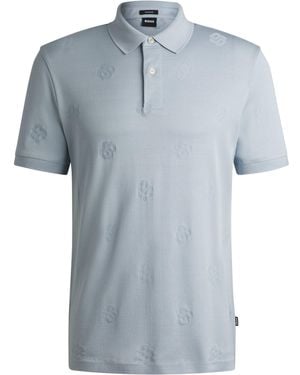 BOSS Polo Van Gemerceriseerde Katoen Met Double B-Monogrammen - Blauw