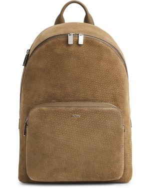 BOSS Rugtas Van Suède Met Monogramreliëf - Naturel