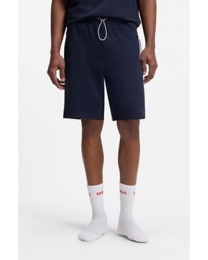HUGO Stretch-Cotton Shorts With Logo Tape - Blue