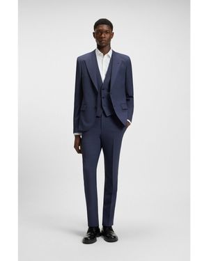 HUGO Slim-Fit Three-Piece Suit With Sharkskin Weave - Blue