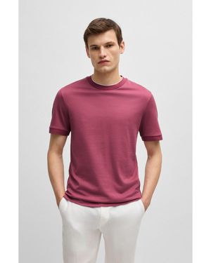 BOSS Cotton-Silk T-Shirt With Stripe Structure - Pink