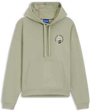 HUGO Cotton-Terry Hoodie With Logo Graphic - Green