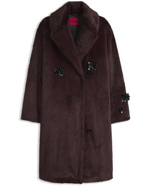 HUGO Abrigo Oversize Fit En Pelo Sintético Con Detalle De Lentejuelas - Rojo