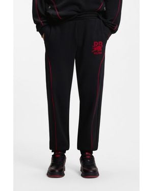 HUGO X Rb Stretch-Cotton Tracksuit Bottoms With Bull Motif - Black