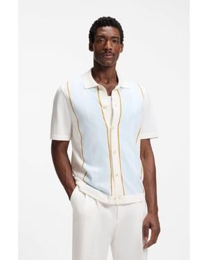 BOSS Colour-Blocked Cardigan With Wing Collar - White