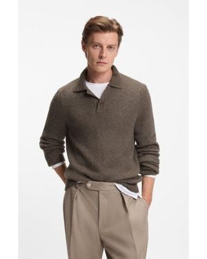 BOSS Beckham X Polo-Collar Sweater With Mouliné Rib - Brown