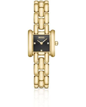 BOSS Violetkleurig Vierkant Horloge Met Zwarte Wijzerplaat En Sculpturaal Vormgegeven Polsband - Metallic