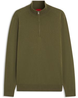 HUGO Jersey De Algodón Con Cremallera Corta - Verde