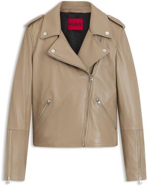 HUGO Straight-Fit Biker Jacket - Natural