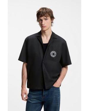 HUGO Relaxed-Fit Shirt With Chest Print And Reverse Lapels - Black