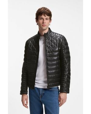 BOSS Nappa Leather Jacket With Quilted Panels - Black