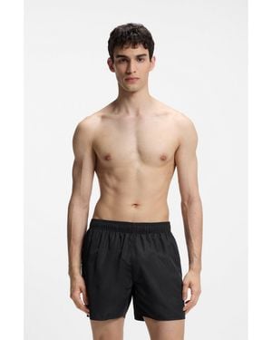 HUGO Swim Shorts With All-Over Stacked Logos - Black