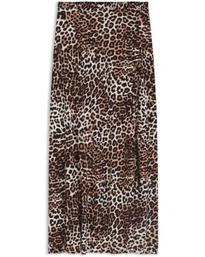HUGO Regular-Fit Maxirok Van Crêpe Met Luipaardprint - Bruin