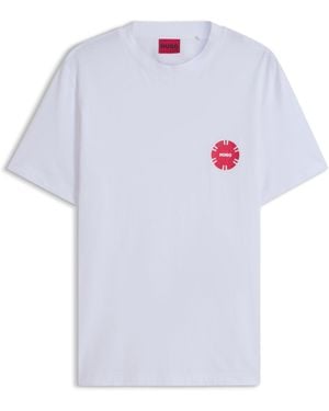 HUGO T-Shirt Van Katoenen Jersey Met Print Van Pokerfiches - Wit