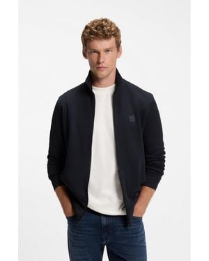 BOSS Cotton-Jersey Jacket With Logo Badge - Blue