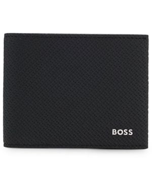 BOSS Monogram-Emed Folding Wallet With Metal Logo - Black