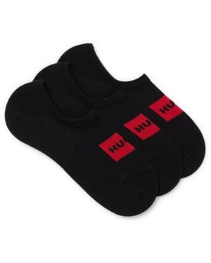 HUGO Paquete De Tres Pares De Calcetines Invisibles Con Etiquetas Con Logo Rojas - Negro