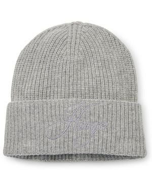 HUGO Chunky-Knit Cashmere-Blend Beanie With Logo - Grey
