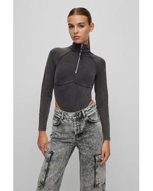 HUGO X Bella Poarch Zip-neck Bodysuit - Gray