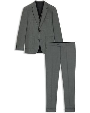 HUGO Slim-Fit Driedelig Pak Van Hoogwaardige Stretchtwill Met Pied-De-Poule-Dessin - Grijs