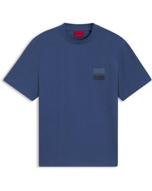 HUGO Relaxed-Fit T-Shirt Van Katoen Met Tweedelige Logo's - Blauw