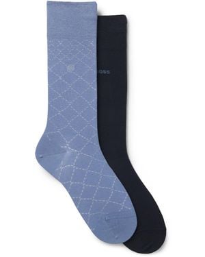 BOSS Lot De Deux Paires De Chaussettes Mi-Mollet En Coton Mélangé - Bleu